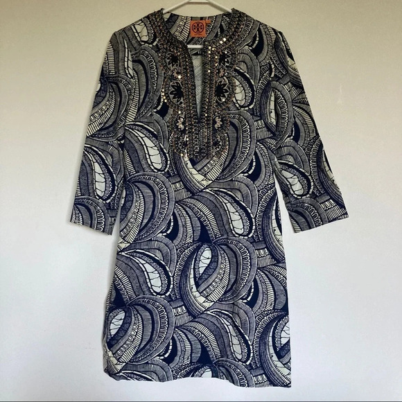 TORY BURCH Tunic Dress Embellished Sz 4 - Picture 2 of 7